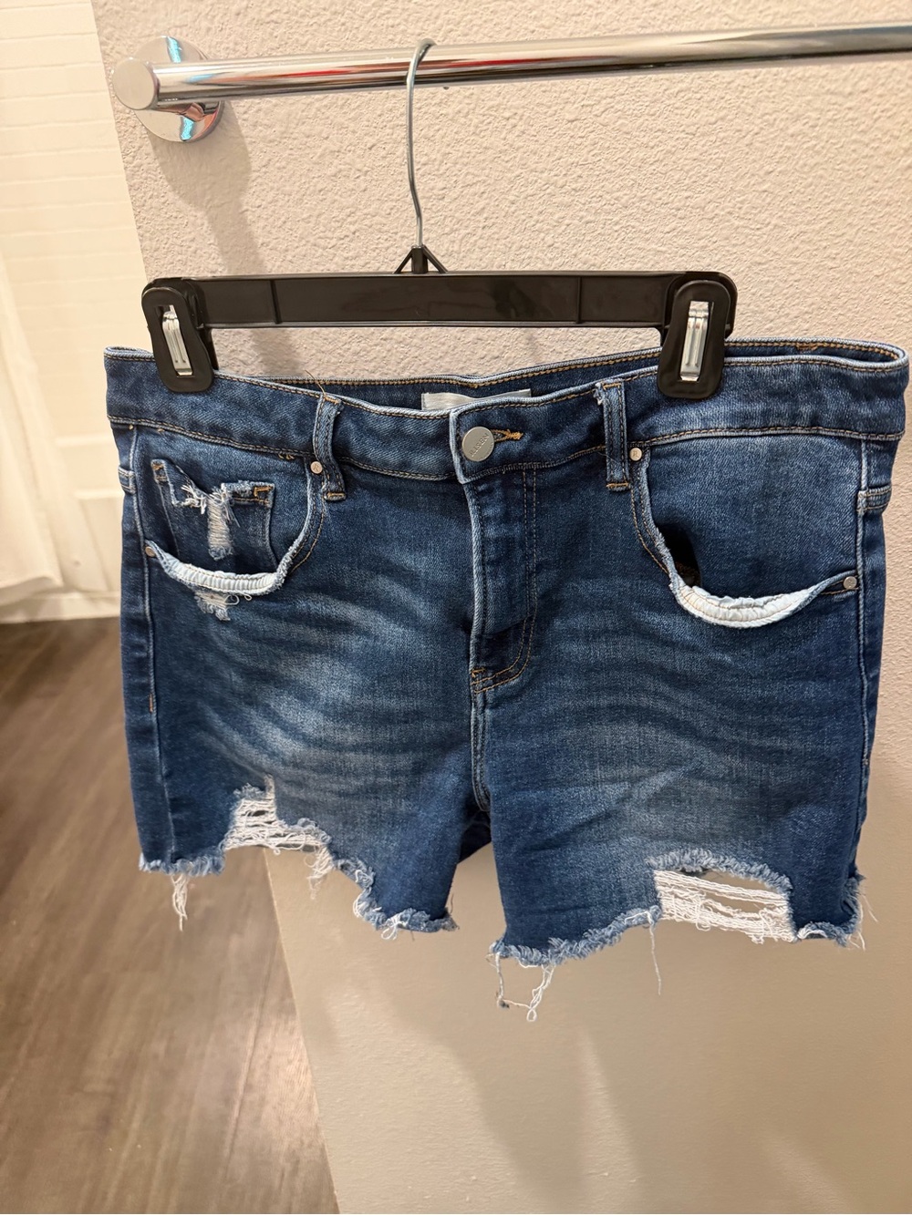 Distressed Dark Blue Denim Cutoff Shorts
